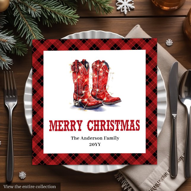 Guardanapos de Festa Rusticos Tartã Vermelho e Pre (Rustic Western Red Black Tartan Holiday Napkins)