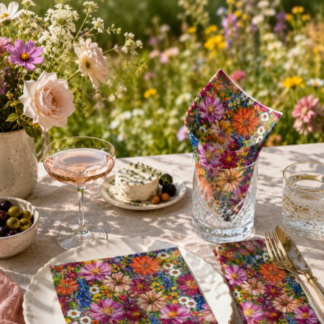 Guardanapos de Flores Silvestres para Festas de Ja (Wildflower cocktail napkins for garden parties, summer entertaining and colourful floral table party)