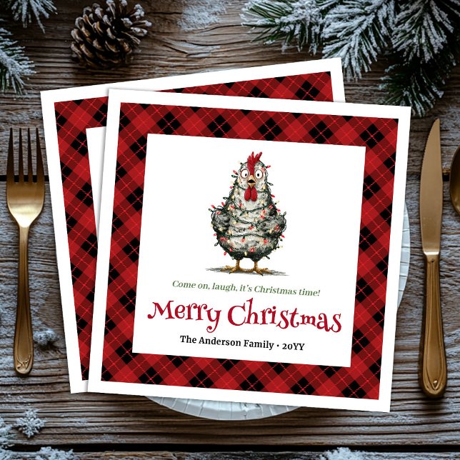 guardanapos de frango de feriado caprichoso nome e (Whimsical holiday chickens napkins name editable)