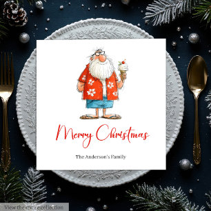 Guardanapos de jantar com aquarela de Papai Noel e