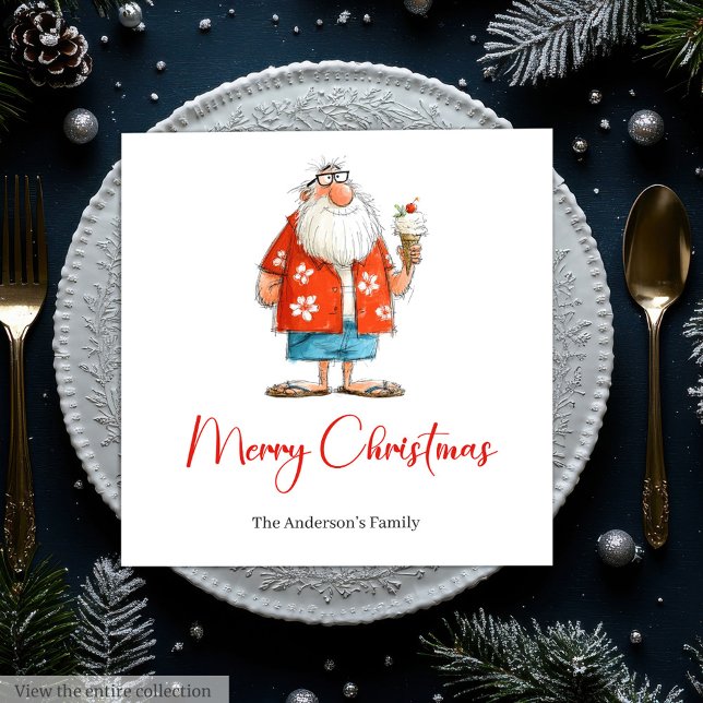 Guardanapos de jantar com aquarela de Papai Noel e (Cute Funny Santa Claus Watercolor Dinner Napkins)