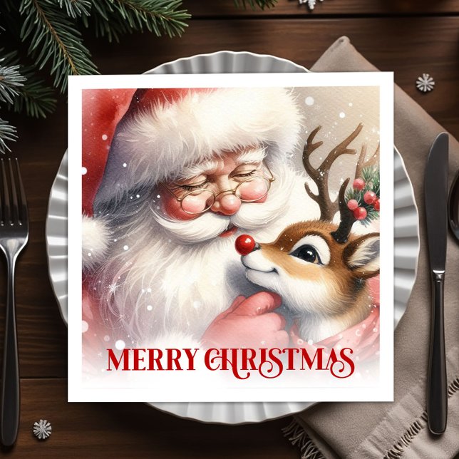 Guardanapos de jantar de Natal do Papai Noel brinc (Playful Santa Rudolph Holiday Dinner Napkins)