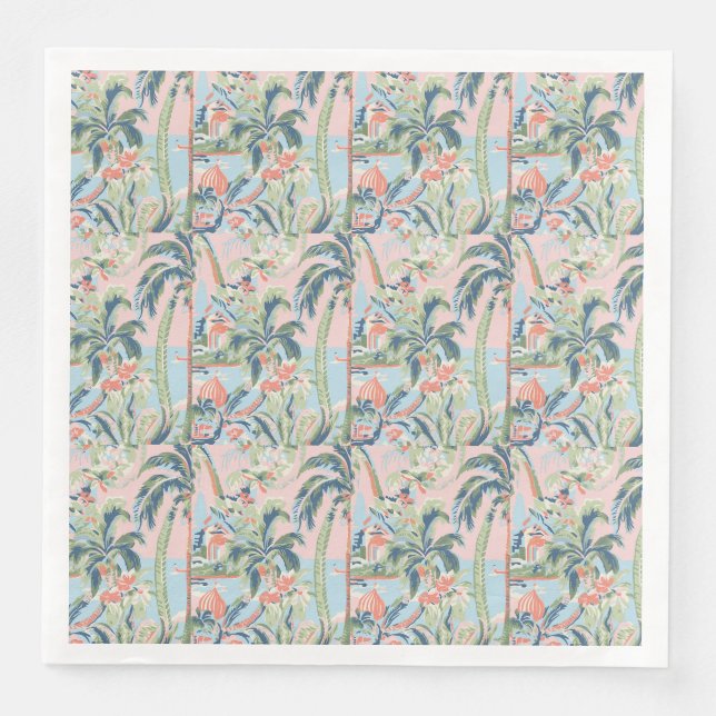 Guardanapos de jantar de papel Toile Rosa e Verde, (Frente)