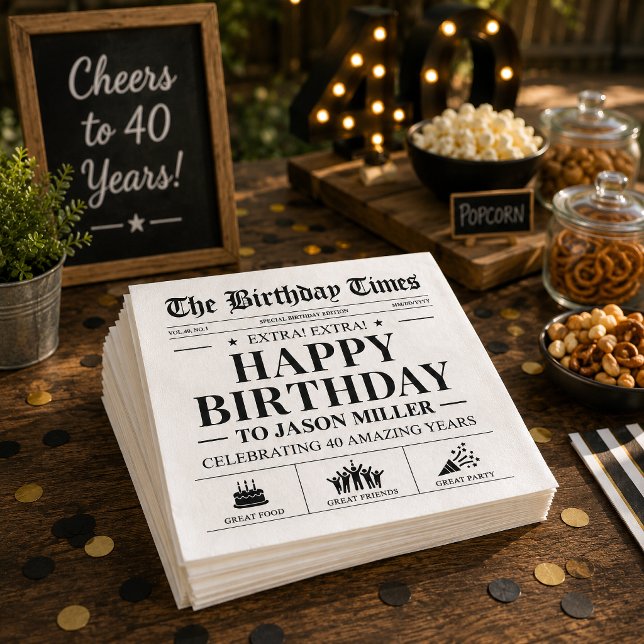 Guardanapos de Jornal de Aniversário Personalizado (Custom Birthday Newspaper Napkins, Fun Birthday Napkins)