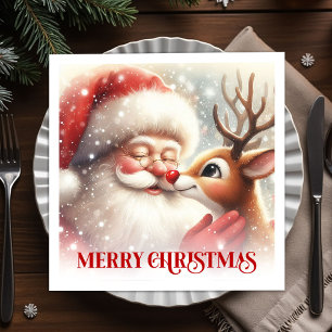 Guardanapos de mesa de Natal Jolly Santa Rudolph P