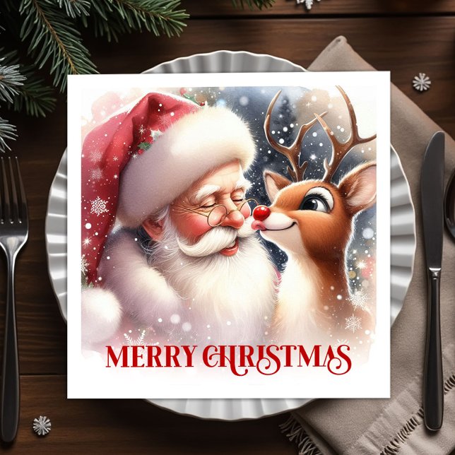 Guardanapos de mesa de Natal Rudolph Papai Noel Es (Sparkling Santa Rudolph Xmas Table Napkins)