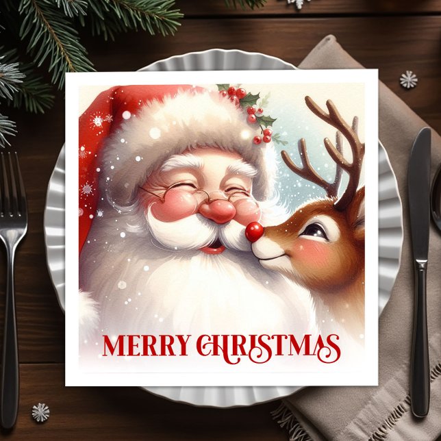 Guardanapos de mesa elegantes de Natal Rudolph Pap (Elegant Santa Rudolph Holiday Table Napkins)