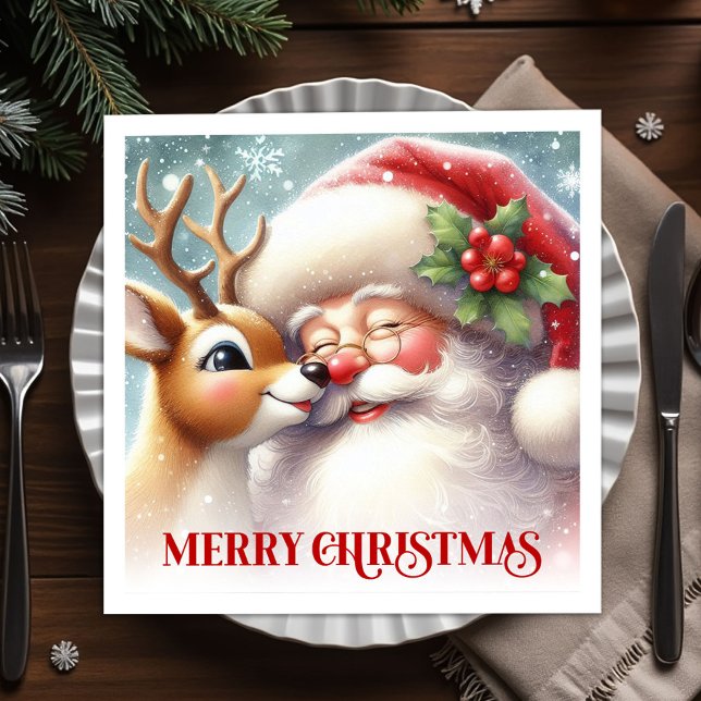Guardanapos de mesa para festa de Natal Retro Papa (Retro Santa Rudolph Xmas Party Table Napkins)