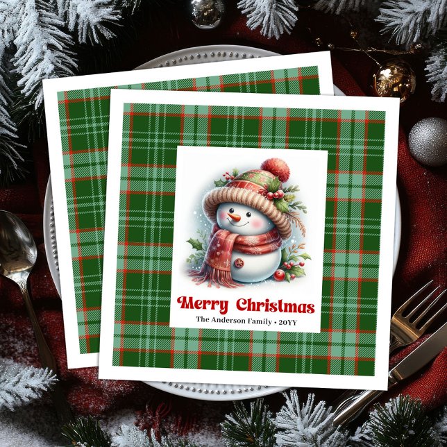 Guardanapos de Natal Adorável Boneco de Neve Editá (Adorable Christmas Snowman Napkins Editable Custom Name

)