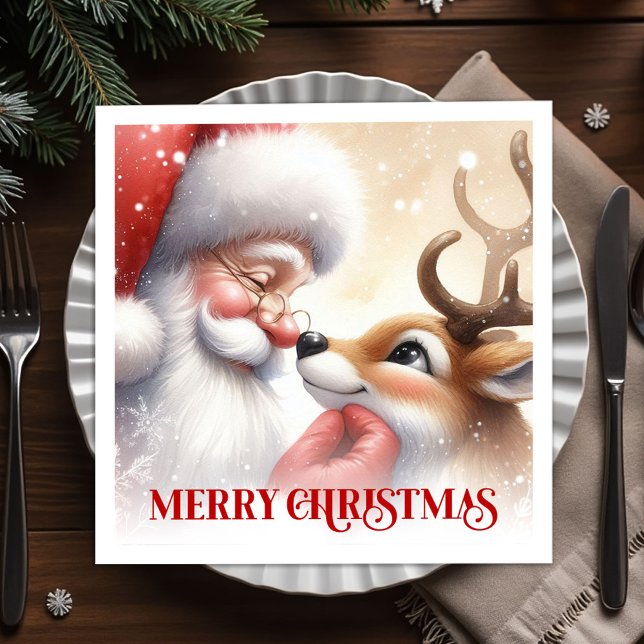 Guardanapos de Natal Alegre Papai Noel e Rudolph J (Joyful Santa and Rudolph Christmas Napkins Dinner Party

)