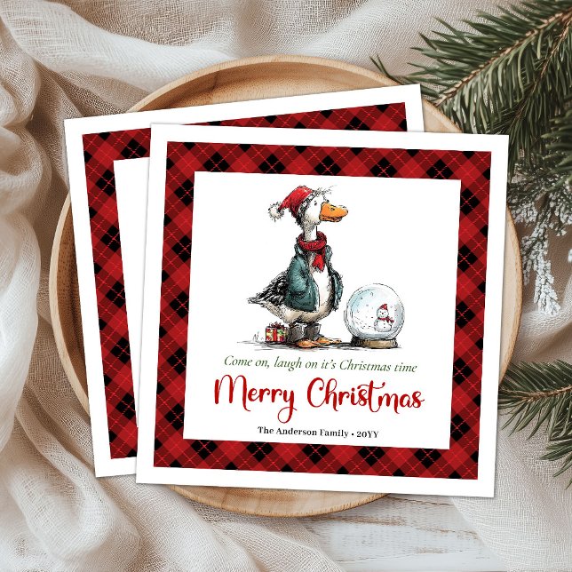 Guardanapos de Natal Cartoon Quirky Silly Goose (Christmas Silly Goose Quirky Cartoon Napkins)