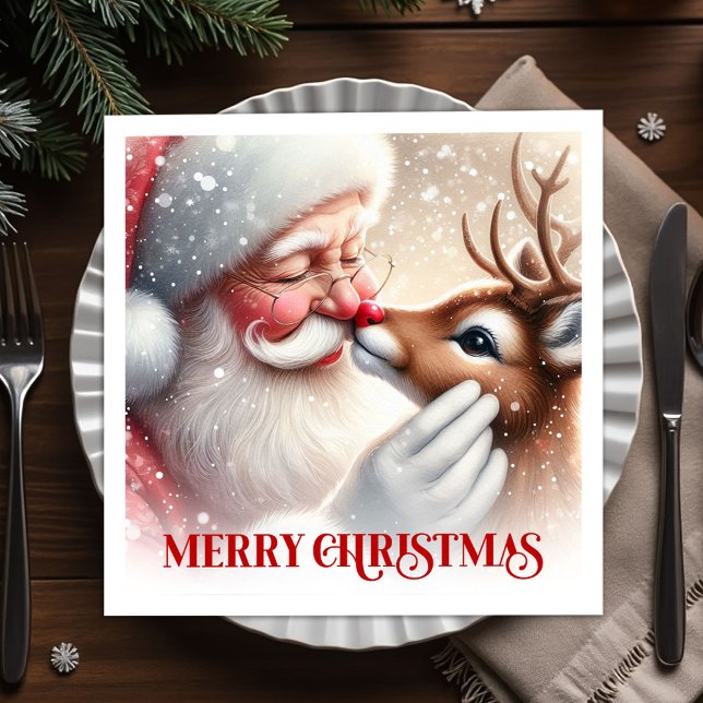 Guardanapos de Natal Clássico do Papai Noel Rudolp (Classic Santa Rudolph Xmas Celebration Napkins)