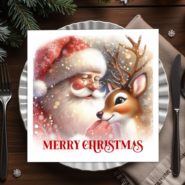 Guardanapos de Natal Clássico Papai Noel Rudolph  (Classic Santa Rudolph Christmas Party Napkins Festive Set)