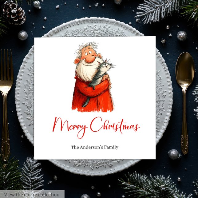 Guardanapos de Natal com Água-forte de Papai Noel  (Funny Quirky Santa Watercolor Holiday Napkins)