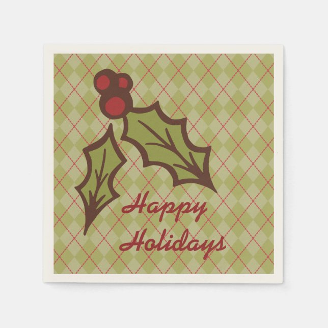 Guardanapos de Natal com Azevinho Verde (Frente)