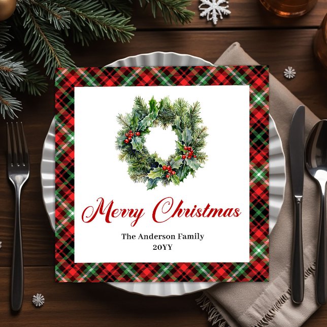 Guardanapos de Natal com Coroa de Pinheiro Festiva (Festive Pine Wreath Christmas Napkins Custom Text)