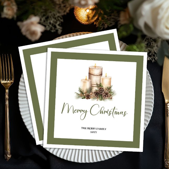 Guardanapos de Natal com Nome Personalizado Árvore (Modern Minimal Christmas Tree Custom Name Napkins)
