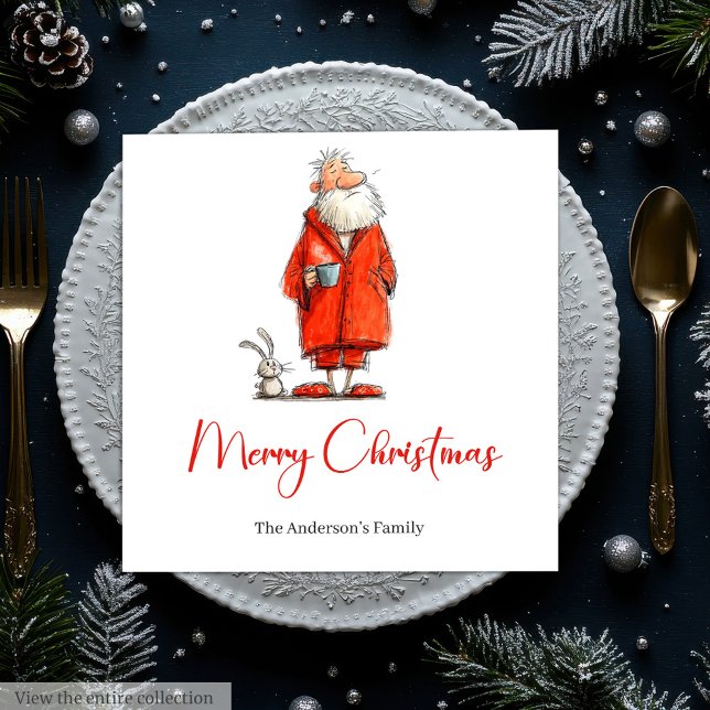 Guardanapos de Natal de Papai Noel com Aquarela Di (Funny Quirky Watercolor Santa Christmas Napkins)