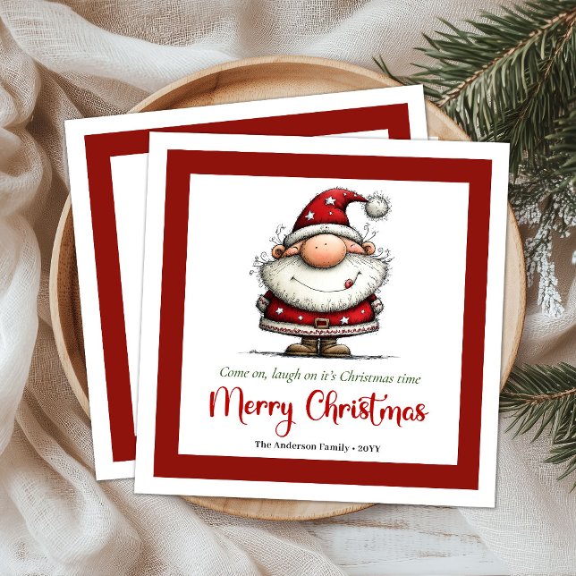 Guardanapos de Natal Desenhados à Mão com Humor e  (Humorous Whimsy Santa Hand Drawn Holiday Napkins)