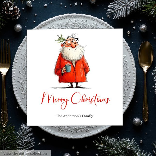 Guardanapos de Natal do Papai Noel Engraçado Moder (Modern Funny Santa Claus Christmas Dinner Napkins)