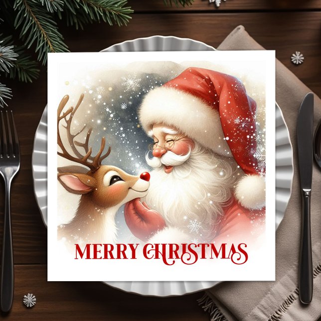 Guardanapos de Natal do Papai Noel Rudolph Jantar  (Merry Santa Rudolph Christmas Dinner Napkins)