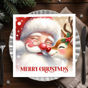 Guardanapos de Natal Festivo de Papai Noel e Rudol