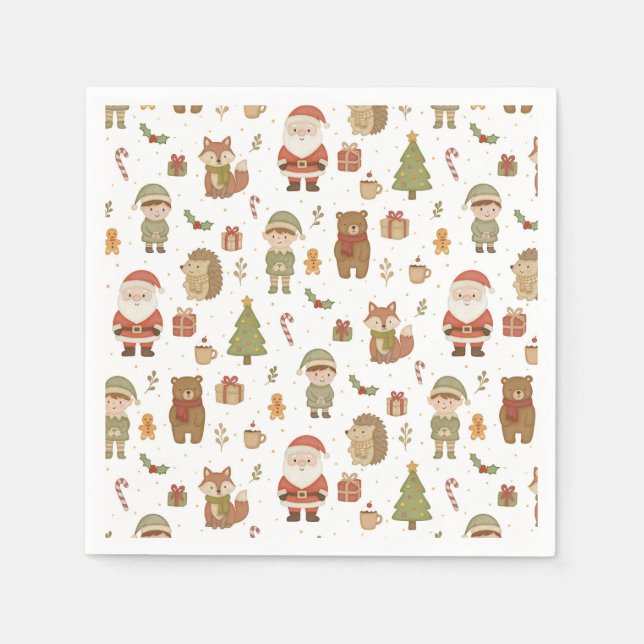 Guardanapos de Natal Floresta Desenhados à Mão (Frente)