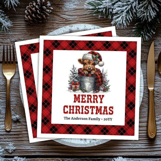 Guardanapos de Natal modernos de alta qualidade co (Modern highland cow buffalo Christmas napkin)