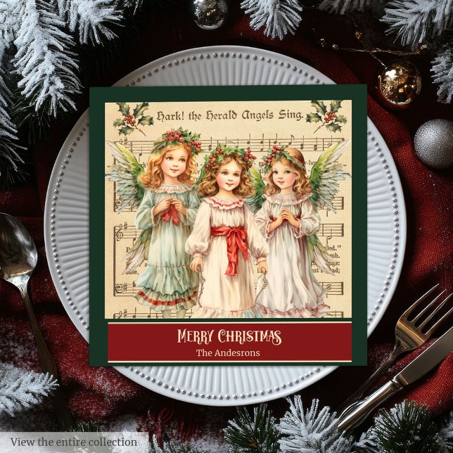 Guardanapos de Natal Monograma de Anjos de Natal V (Vintage Christmas Angels Monogram Holiday Napkins)