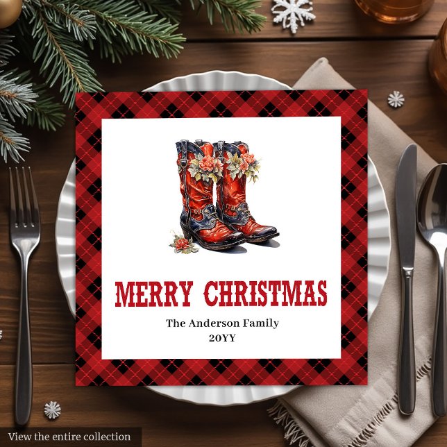 Guardanapos de Natal ocidentais com charme rústico (Western Christmas napkins red black rustic charm

)