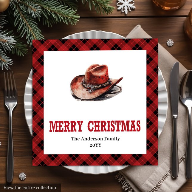 Guardanapos de Natal ocidentais com estampa xadrez (Western Christmas napkins with buffalo plaid print

)