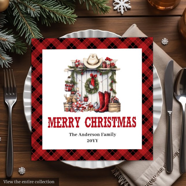 Guardanapos de Natal ocidentais com padrão xadrez  (Western Christmas napkins farmhouse tartan pattern

)
