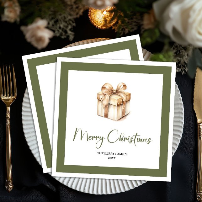 Guardanapos de Natal Personalizados com o Nome da  (Timeless Christmas Present Custom Family Napkins @)