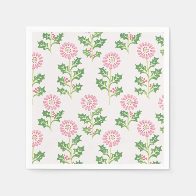 Guardanapos de Natal Pink Daisy e Holly para Coque (Frente)