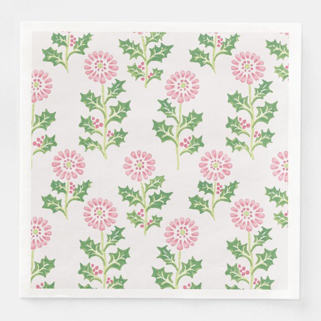 Guardanapos de Natal Pink Daisy e Holly Whit (Frente)