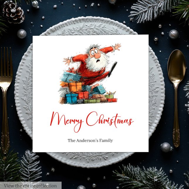 Guardanapos de Natal Vermelho Verde Divertidos e E (Funny Quirky Santa Red Green Christmas Napkins)