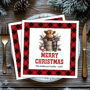 Guardanapos de Natal vintage vaca highland vermelh