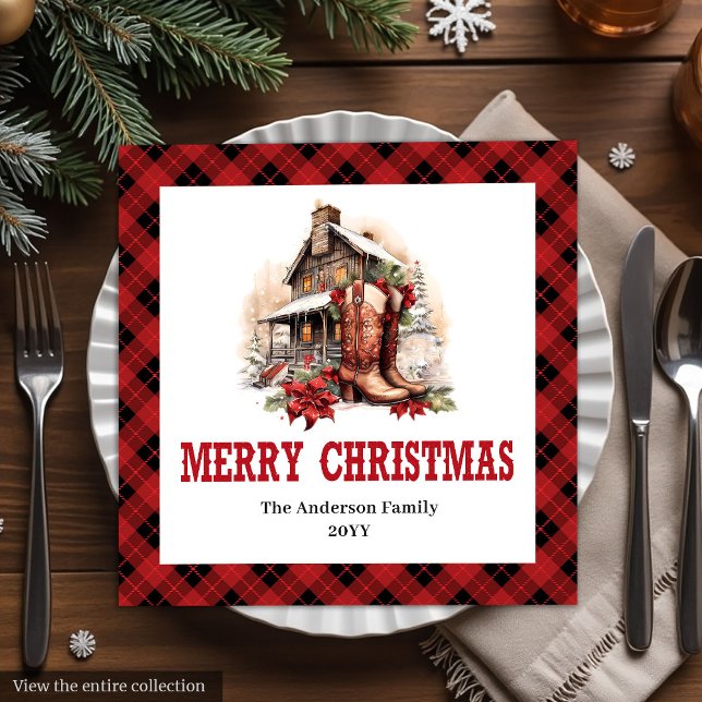 guardanapos de Natal xadrez búfalo de férias ocide (Western holiday napkins buffalo plaid Christmas set

)