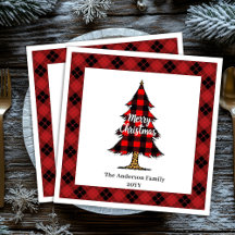 Guardanapos de Natal Xadrez Vermelho Preto Moderno