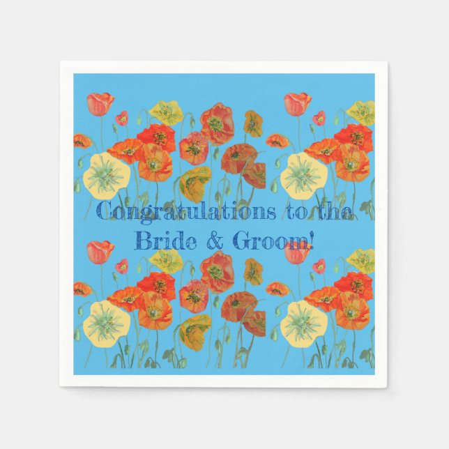 Guardanapos de Noiva & Noivo com Papoula Laranja A (Frente)