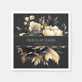 Guardanapos de Noiva Peônia Preto e Dourado
