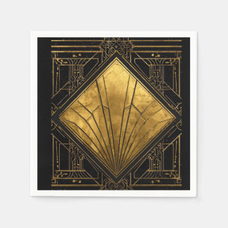 Guardanapos de papel Art Déco preto e dourado