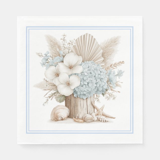 Guardanapos de papel Beach Boho Blue Hydrangea (Frente)