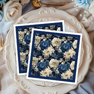 Guardanapos de papel chiques com flores em azul ma