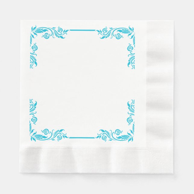 Guardanapos de papel com canto azul ornamentado em (Frente)