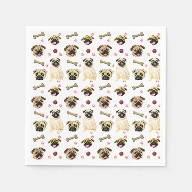 Guardanapos de papel com estampa de Pug fofos (Frente)