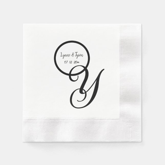 Guardanapos de Papel com Monograma Branco Preto Pe (Frente)
