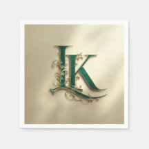 Guardanapos de Papel com Monograma “K” em Verde e 
