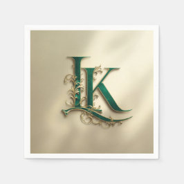 Guardanapos de Papel com Monograma “K” em Verde e 