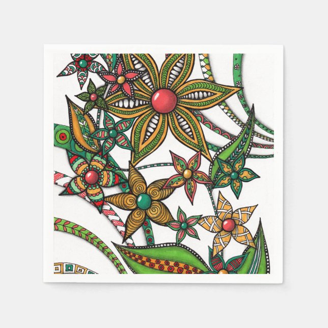 Guardanapos de papel com padrão floral Zentangle c (Frente)